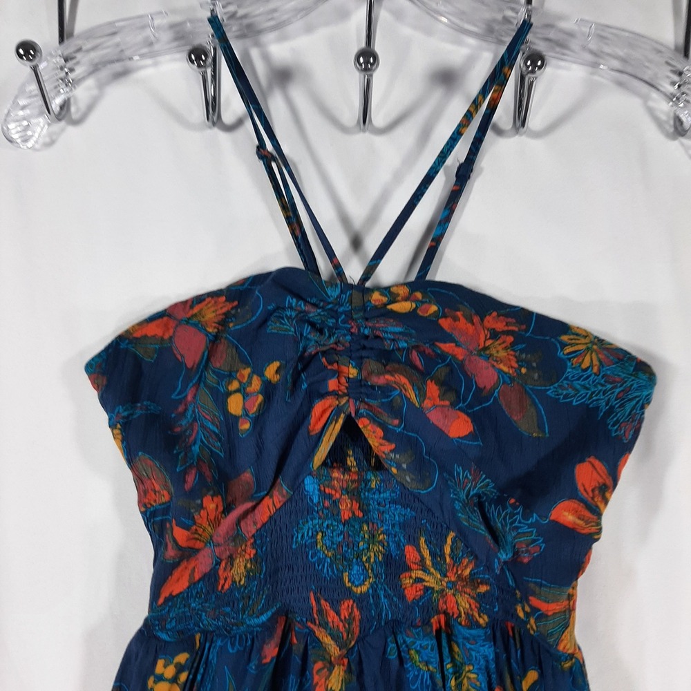 Intimately Free People Floral Halter Maxi Dress Navy Orange Boho Smocked Waist